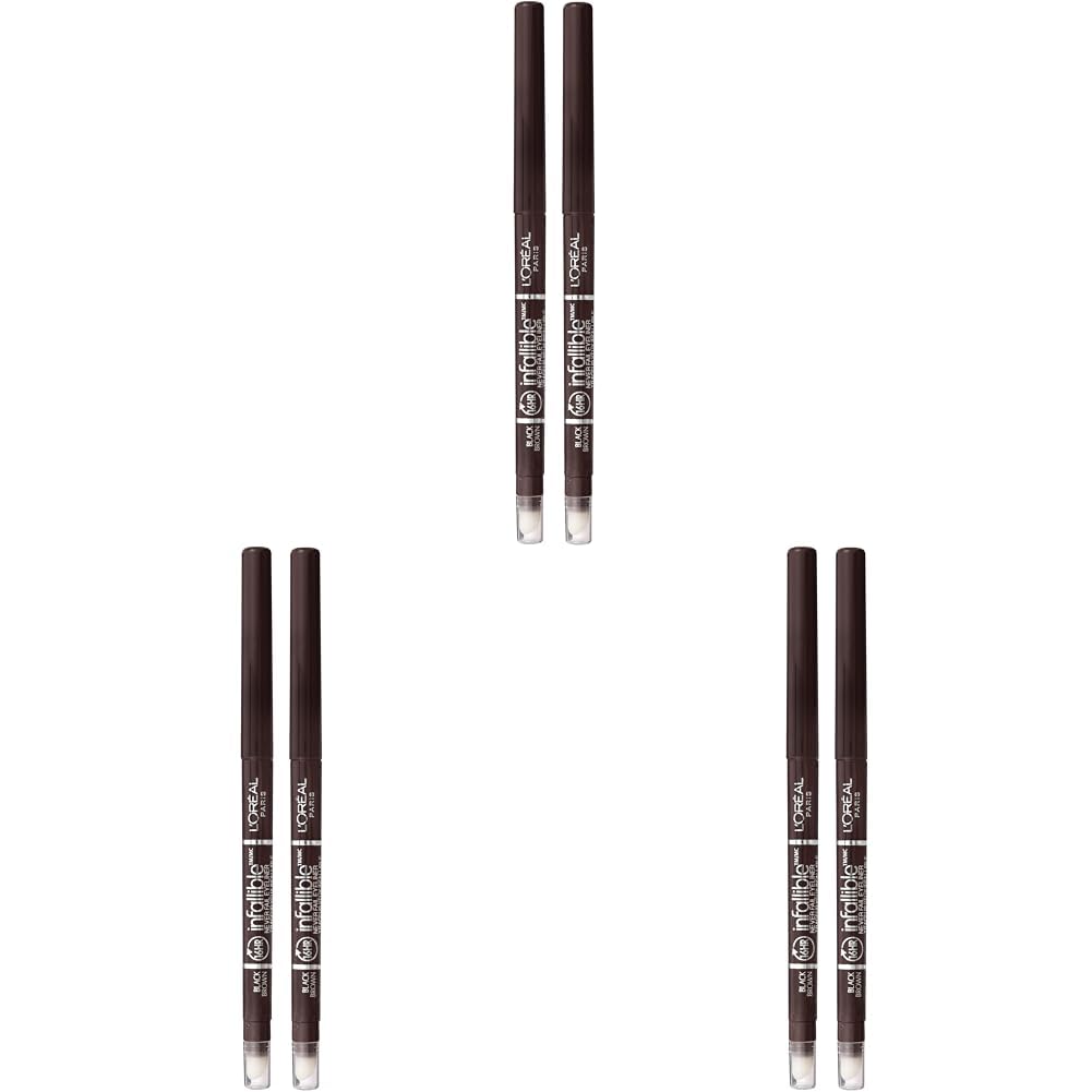 L'Oreal Paris Makeup Infallible Never Fail Original Mechanical Pencil Eyeliner with Built in Sharpener, Black Brown, 0.008 oz., 2 Count