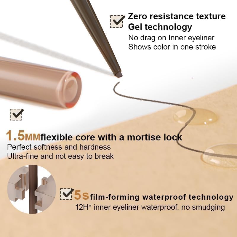 JUDYDOLL Ultrafine Gel Eyeliner Penci - Brown Eyeliner, Fine Lining For Inner & Outer Eyes, Smudge-Proof & Water-Resistant, Smooth Glide Formula (02 Dark Brown)
