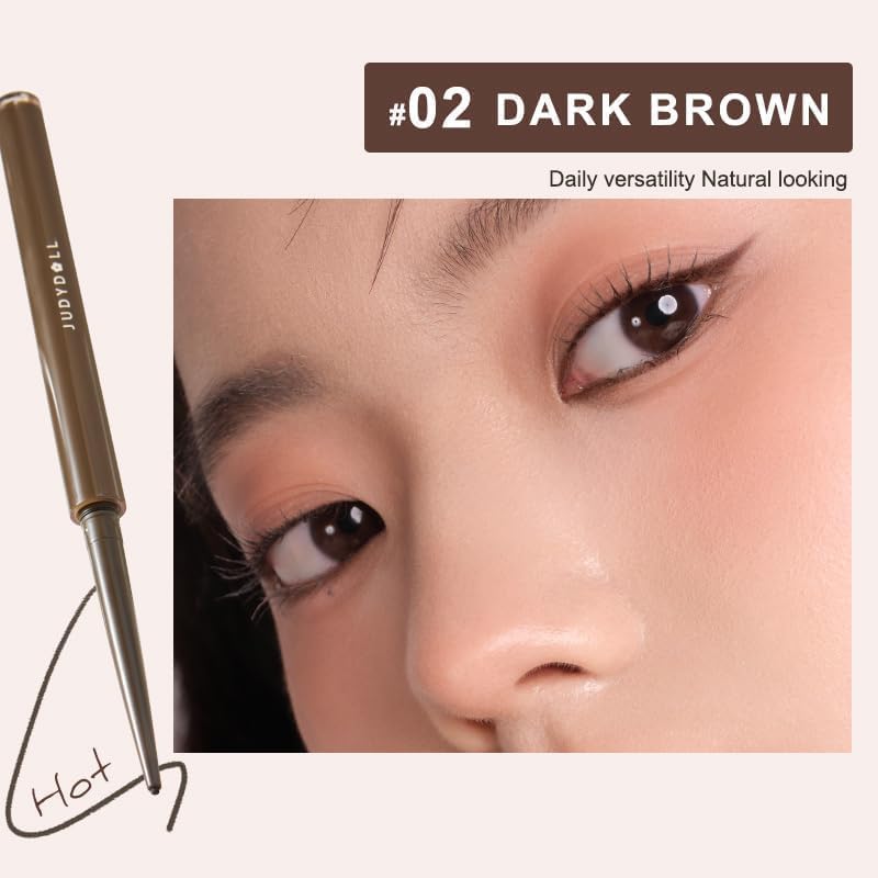 JUDYDOLL Ultrafine Gel Eyeliner Penci - Brown Eyeliner, Fine Lining For Inner & Outer Eyes, Smudge-Proof & Water-Resistant, Smooth Glide Formula (02 Dark Brown)