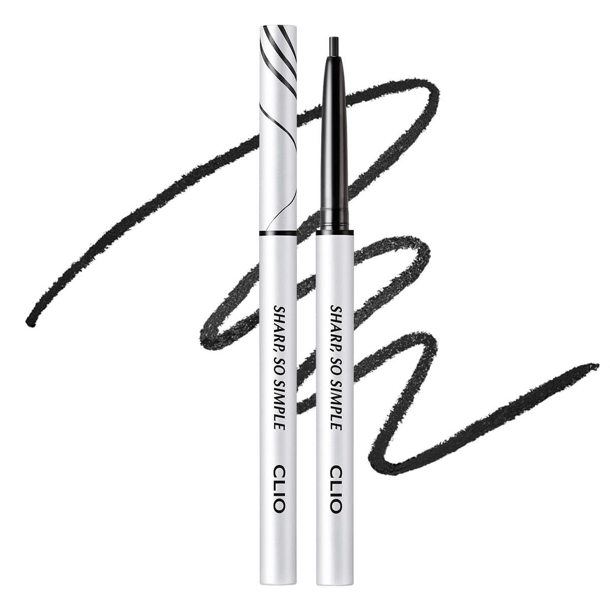 CLIO Sharp So Simple Waterproof Pencil Liner, 2mm Ultra-Slim Thin Precision Tip, Tug Free Glide, Smudge Proof Long Wear Formula, Safe for Sensitive Eyes, Easy Control For Daily Makeup (001 Black)