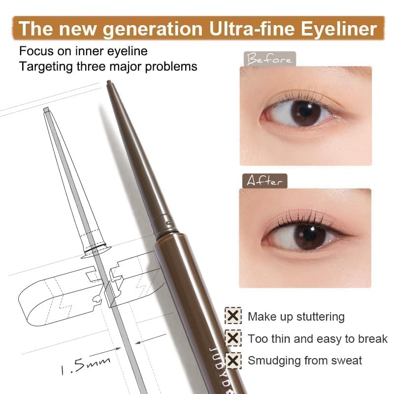 JUDYDOLL Ultrafine Gel Eyeliner Penci - Brown Eyeliner, Fine Lining For Inner & Outer Eyes, Smudge-Proof & Water-Resistant, Smooth Glide Formula (02 Dark Brown)