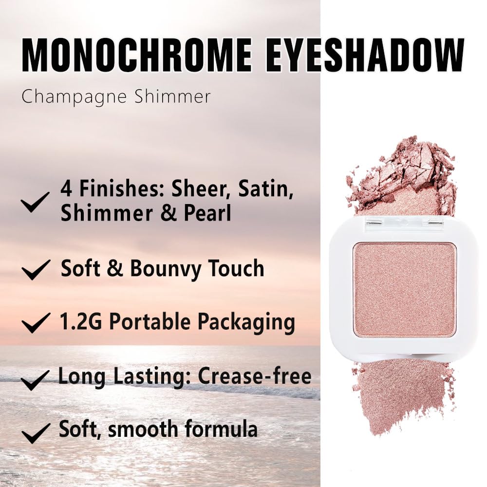 Kaely Dusty Pink Champagne Shimmer Single Eyeshadow Makeup, Rose Gold Neutral Powder Matte Eye Shadow for Older Women, Monochrome Eye Shadow Palette Pigmented Waterproof, Lightweight Blendable, 03