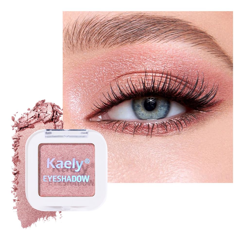 Kaely Dusty Pink Champagne Shimmer Single Eyeshadow Makeup, Rose Gold Neutral Powder Matte Eye Shadow for Older Women, Monochrome Eye Shadow Palette Pigmented Waterproof, Lightweight Blendable, 03