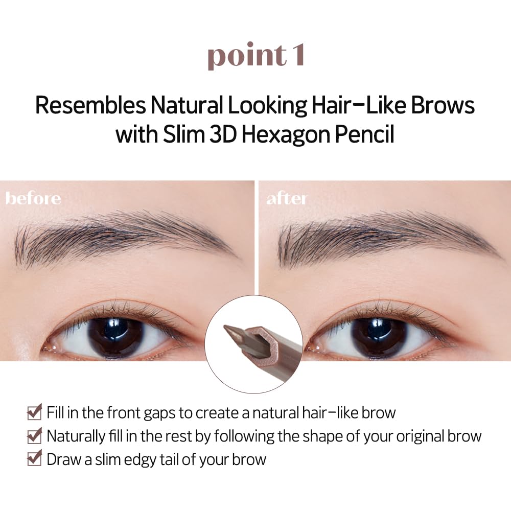 ETUDE Bare Edge 3D Eyebrow Pencil, Grey Brown, Natural-Looking