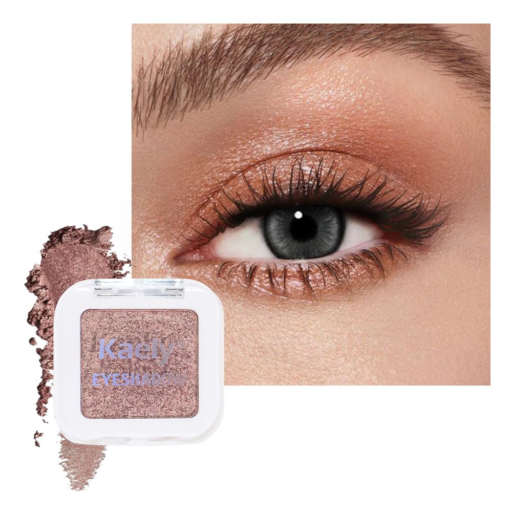 Kaely Dusty Pink Champagne Shimmer Single Eyeshadow Makeup, Rose Gold Neutral Powder Matte Eye Shadow for Older Women, Monochrome Eye Shadow Palette Pigmented Waterproof, Lightweight Blendable, 03