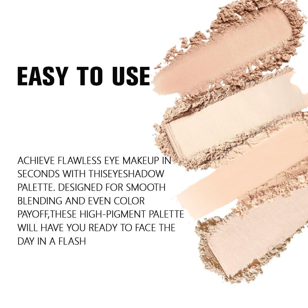 4 Colors Vanilla Nude Eyeshadow Palette, Light Beige Pink Ivory White Quads, Matte & Shimmer Soft Blendable Eye Shadow, Natural Everyday Makeup for Mature Skin, Vegan, Sombras de Ojos
