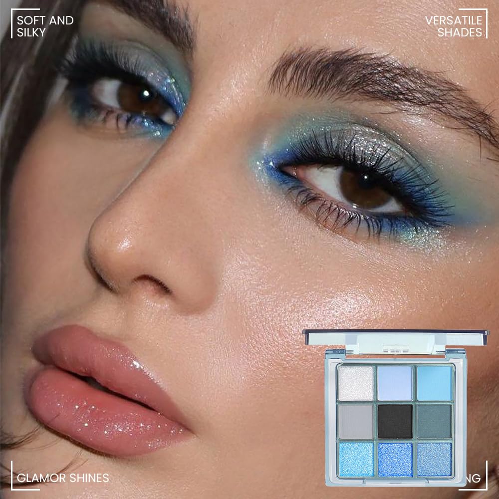 Matte Shimmer Light Blue Eye shadow Palette, Blue EyeShadow for Eye Makeup