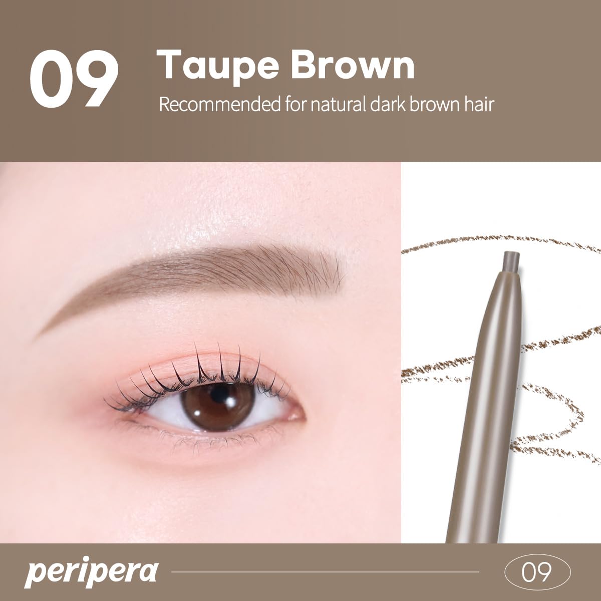 PERIPERA Speedy Skinny Brow (09 Taupe Brown),1.5mm Precise Eyebrow Pencil, Dual-Sided Fine Tip Shades, Define Fills Brow Make up, K Beauty, Korean Make-up, Safe for Sensitive Skin