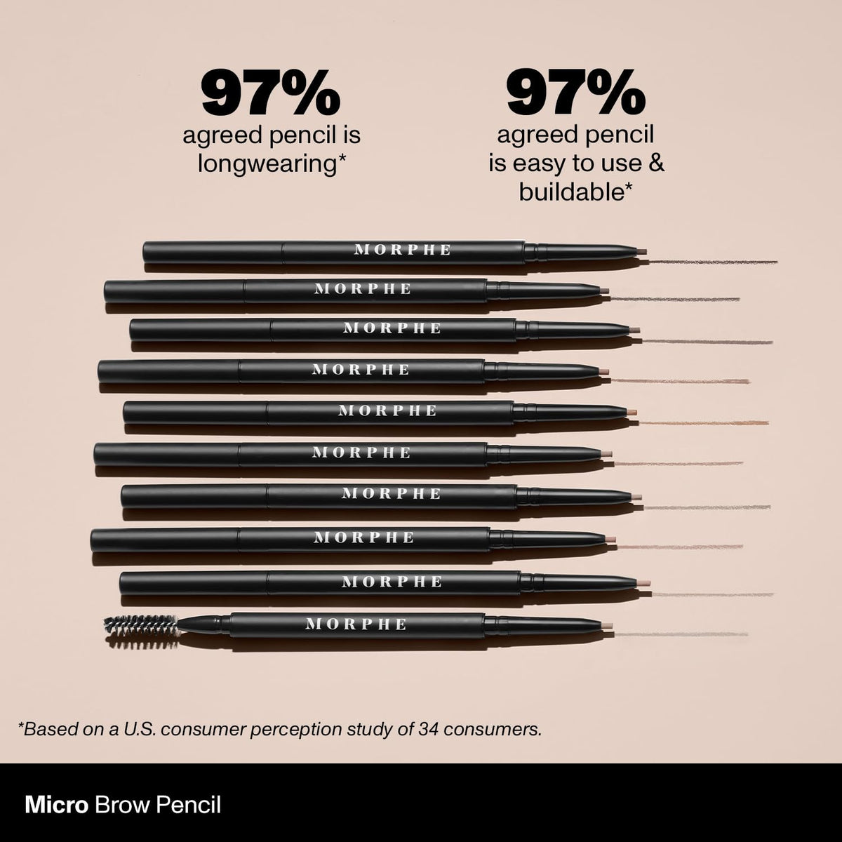 Morphe Micro Dual Eyebrow Pencil - Dual-Ended Brow Pencil Featuring a Retractable, Ultra-Precise, Pointed Tip - Richly Pigmented, Smooth-Gliding, Long-Lasting Wax Formula - Chocolate Mousse (0.003 oz)