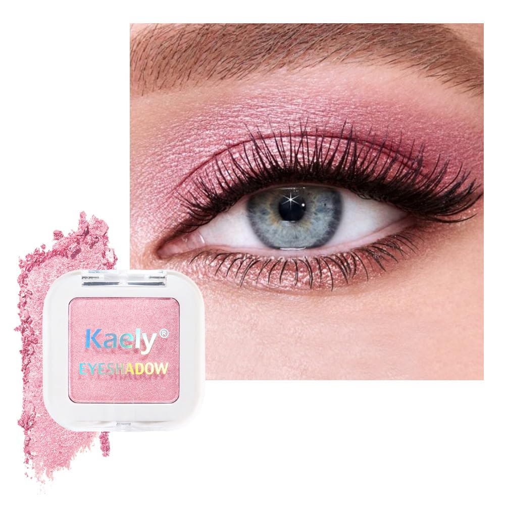 Kaely Dusty Pink Champagne Shimmer Single Eyeshadow Makeup, Rose Gold Neutral Powder Matte Eye Shadow for Older Women, Monochrome Eye Shadow Palette Pigmented Waterproof, Lightweight Blendable, 03