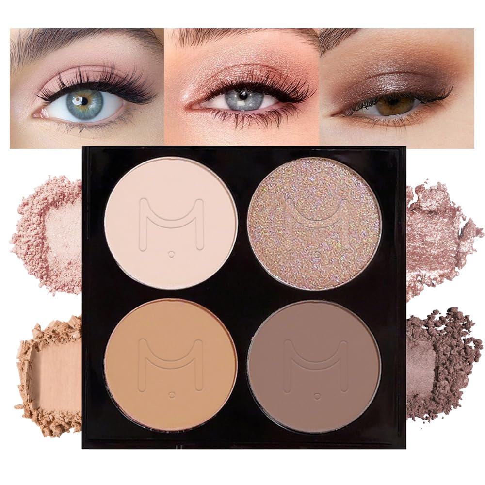 4 Colors Vanilla Nude Eyeshadow Palette, Light Beige Pink Ivory White Quads, Matte & Shimmer Soft Blendable Eye Shadow, Natural Everyday Makeup for Mature Skin, Vegan, Sombras de Ojos