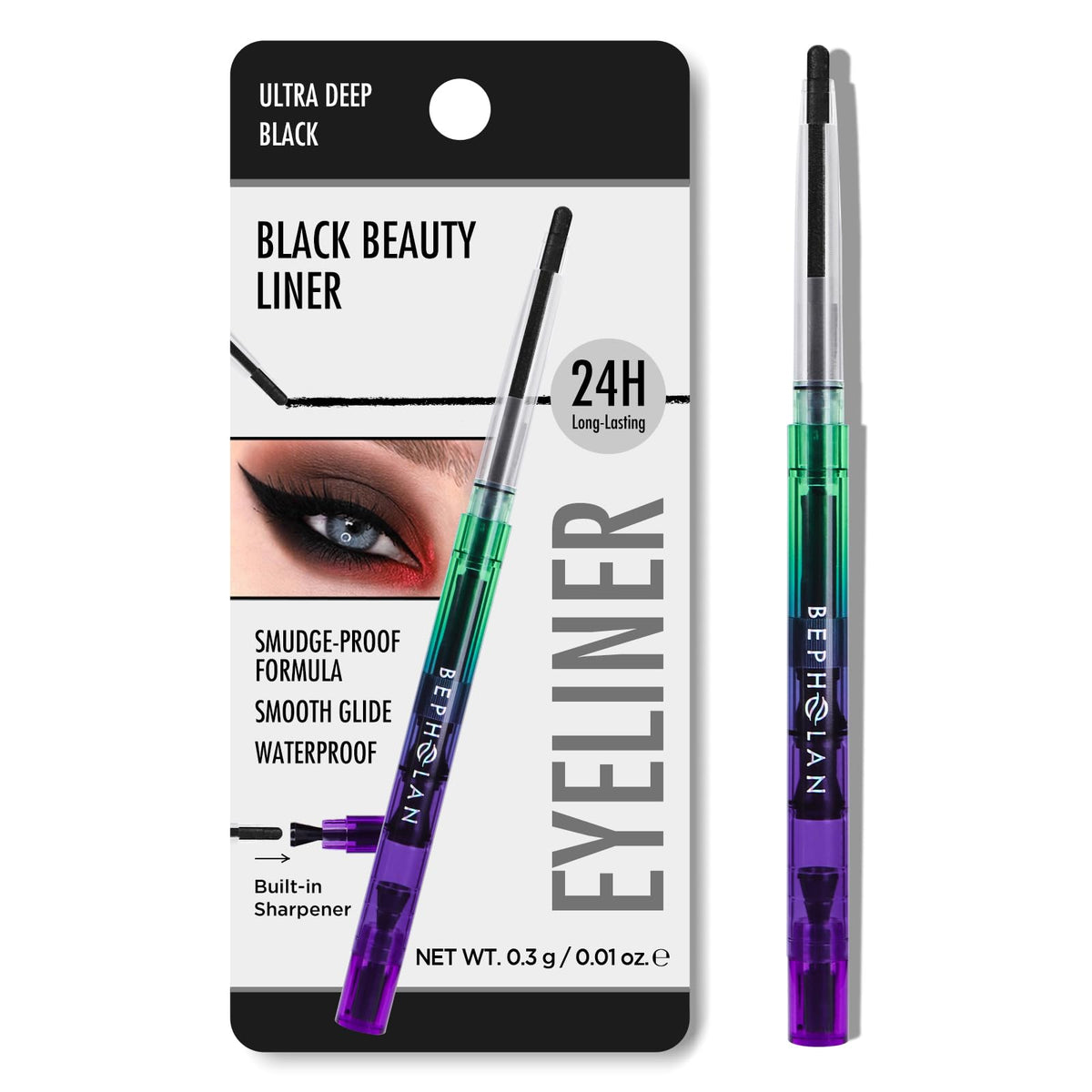 BEPHOLAN Black Gel Eyeliner Pencil Waterproof Long-Lasting Matte Liner