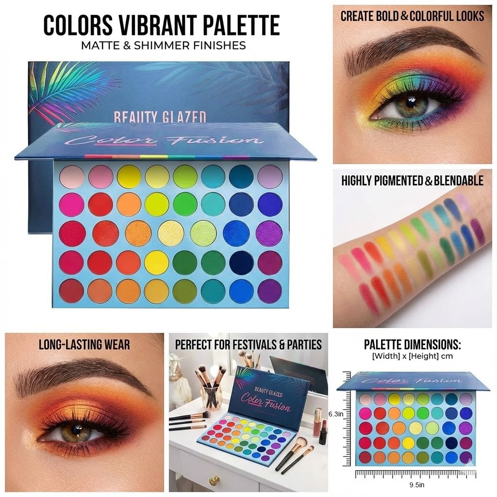 39 Colors Colorful Rainbow Eyeshadow Palette, Matte Metallic Shimmer