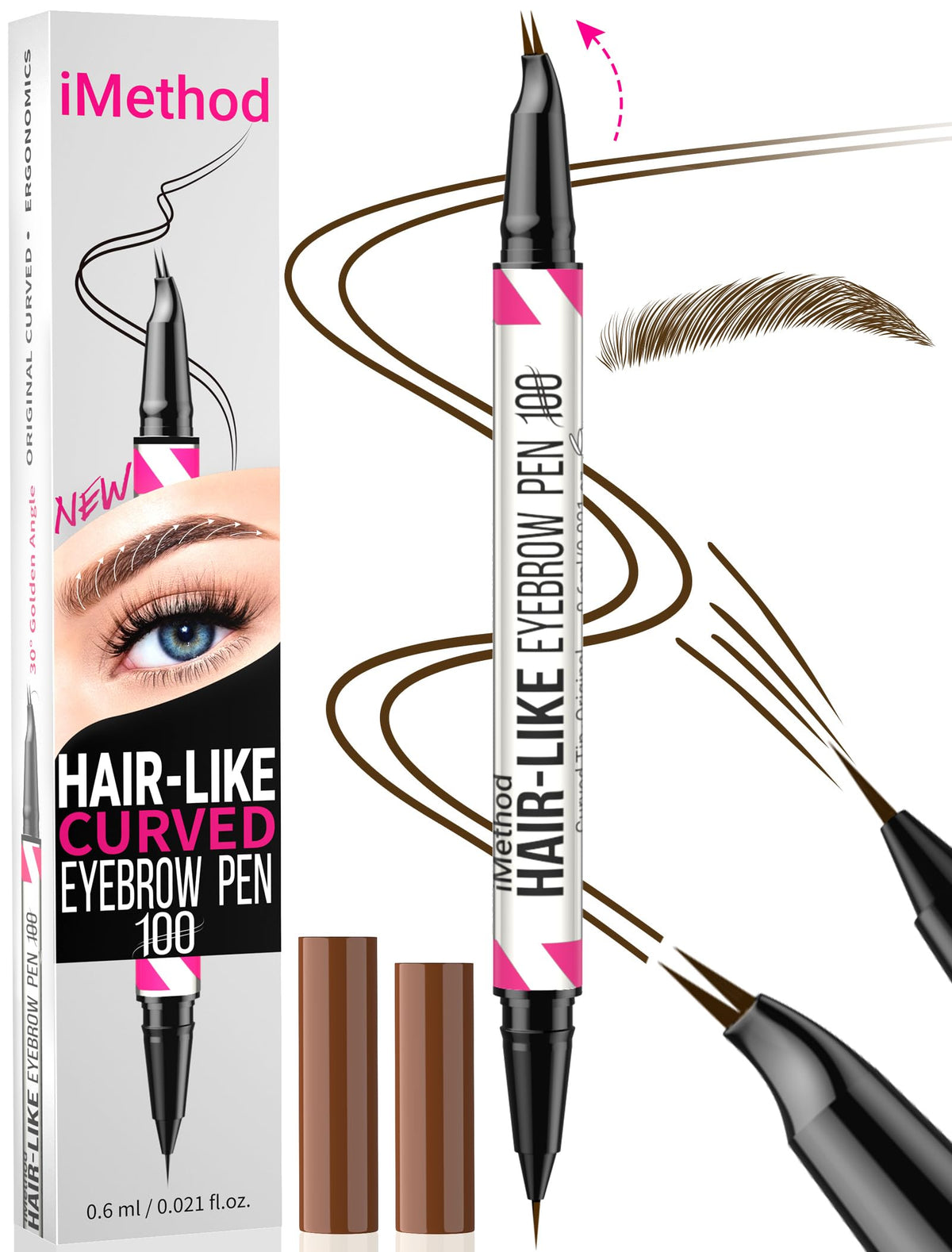 iMethod Curved Eyebrow Pen, Waterproof with Hair-Like Brows, Black Brown