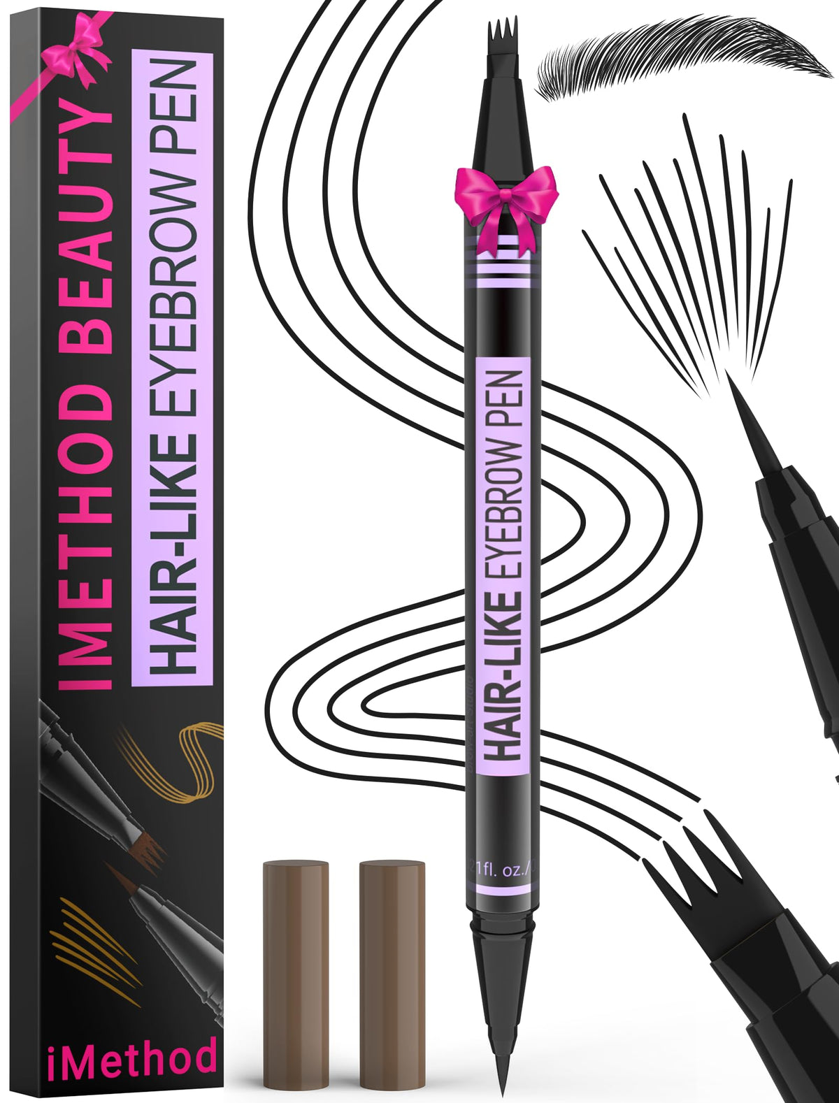 iMethod Eyebrow Pen - Eyebrow Pencil Magic 2-in-1 Eye Brow Pencils for Women with 4-Fork-Tip and Precise Brush-Tip Create Natural Hair-Like Brows, Last All Day, Microblading Eyebrow Pen, Dark Brown