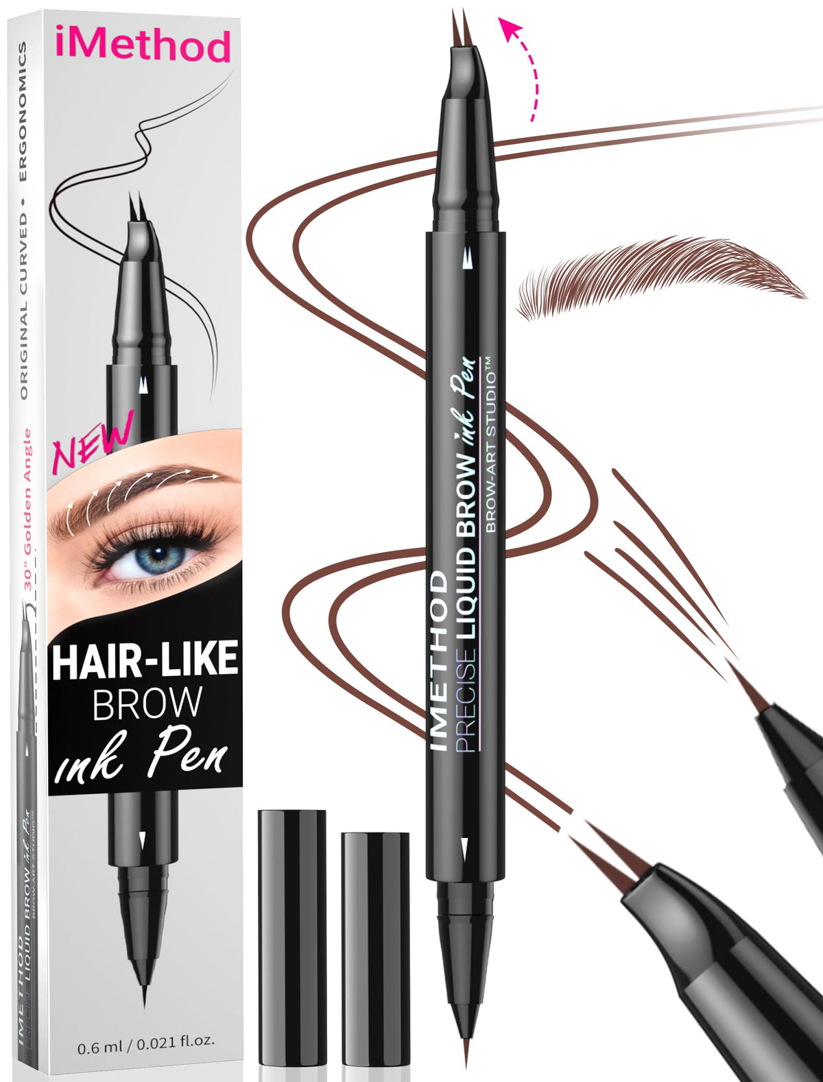 iMethod Curved Eyebrow Pen for Natural Hair-Like Brows, Brown