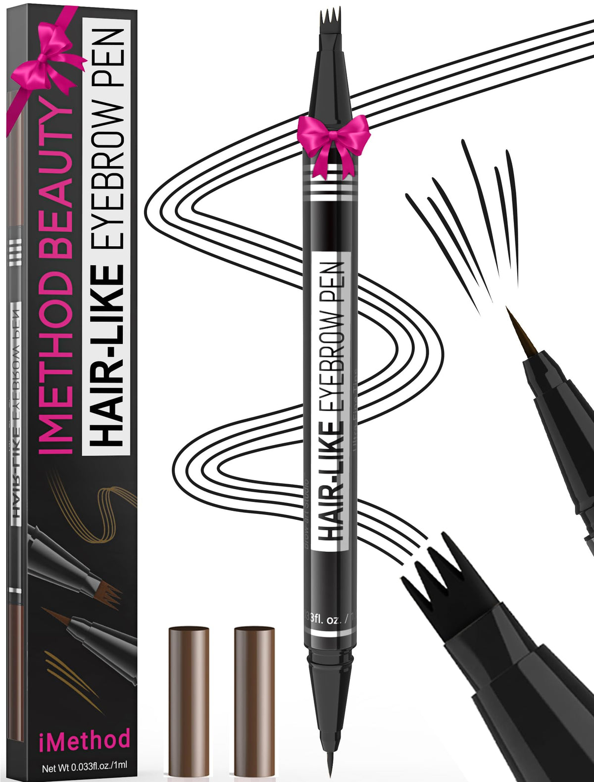iMethod Microblading Eyebrow Pen - Eyebrow Pencil Magical 2-in-1 Dual-Ended Eye Brow Pencils for Women with 4-Fork-Tip & Precise Brush-Tip Create Natural Hair-Like Brows, Last All-Day, Black Brown