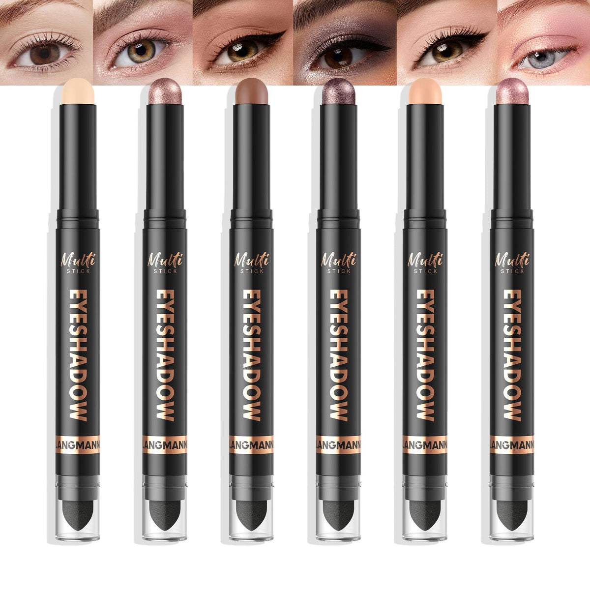 LANGMANNI 8 Color Waterproof Dual-Ended Eyeshadow Stick Set, Eye Makeup #A