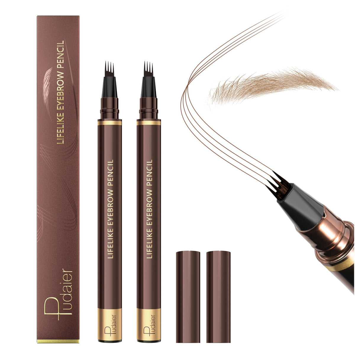 2 Pack Eyebrow Pen, Waterproof Microblading Eyebrow Pencil, 4 Tip Precise Eye Brow Makeup Pen for Women to Effortlessly Create Hair Like Natural Brows, Non Dry Out and Last All Day (Medium Brown)