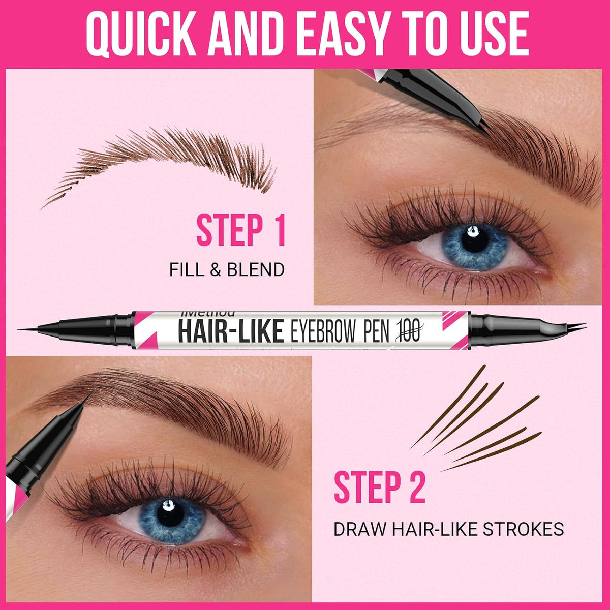 iMethod Curved Eyebrow Pen - 2-in-1 Dual-Ended Microblading Eyebrow Pencil with Curved Tip and Precise Brush-Tip, Brow Pen for Natural Hair-Like Brows, Lasts All-Day, Brown