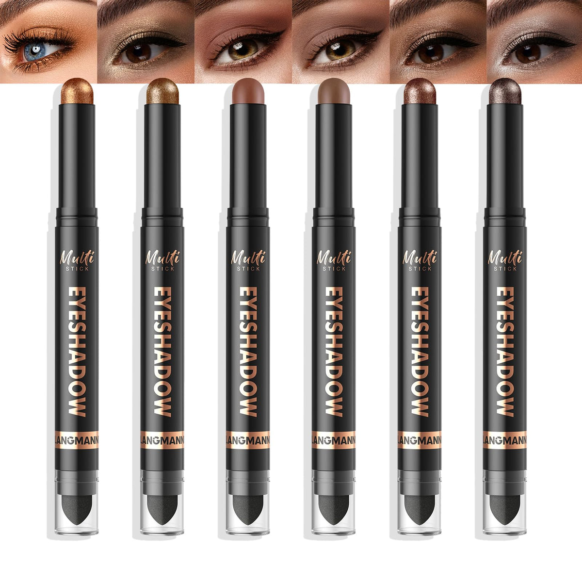 LANGMANNI 8 Color Waterproof Dual-Ended Eyeshadow Stick Set, Eye Makeup #A
