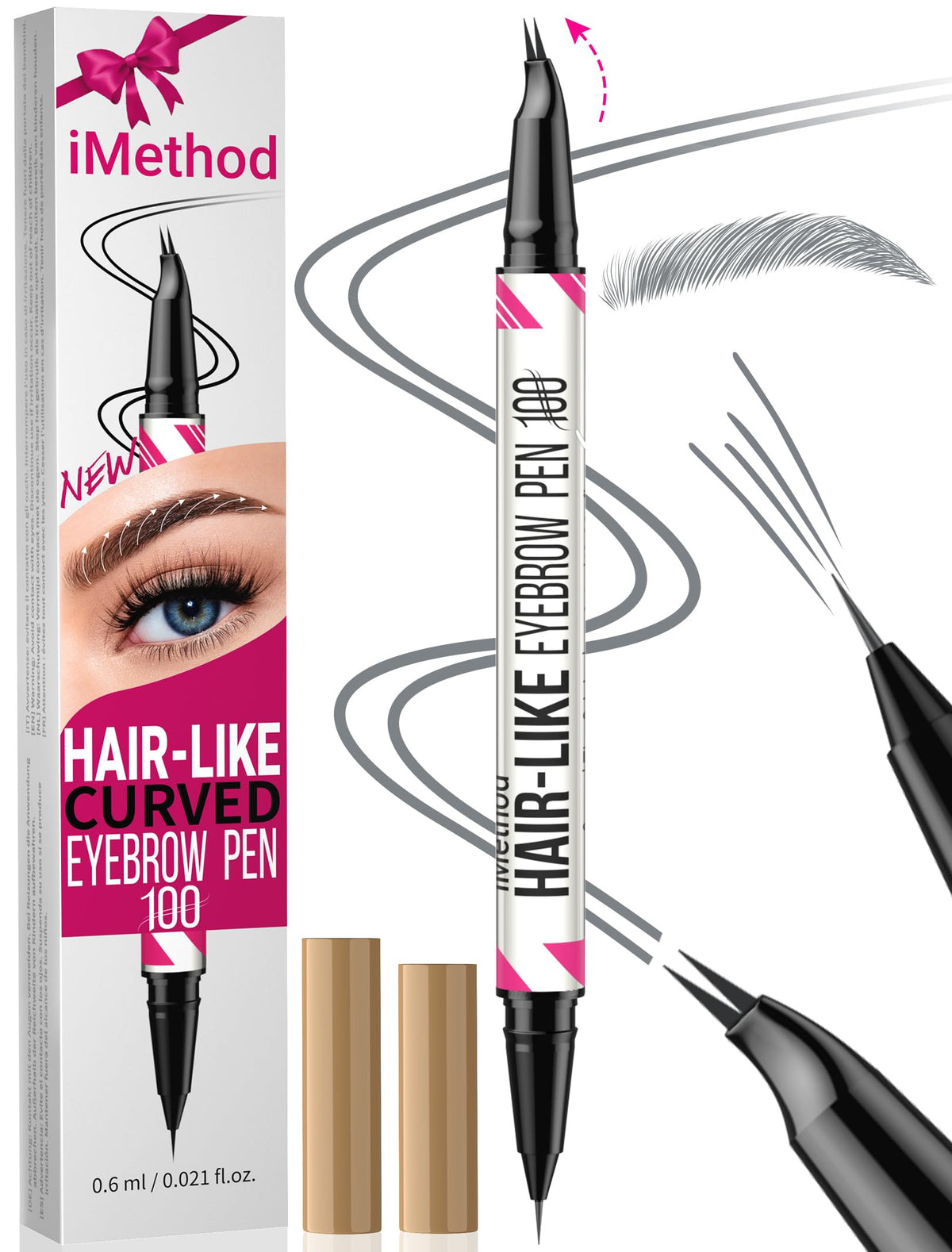 iMethod Curved Eyebrow Pen - 2-in-1 Dual-Ended Microblading Eyebrow Pencil with Curved Tip and Precise Brush-Tip, Brow Pen for Natural Hair-Like Brows, Lasts All-Day, Brown
