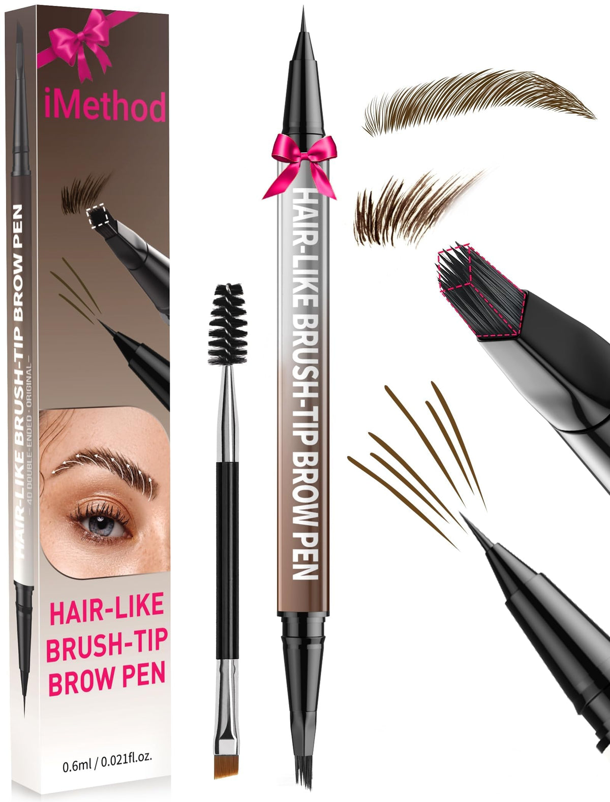 iMethod Eyebrow Pen - Eyebrow Pencil,2-in-1 Eyeliner Dual-Ended Brush-Tip Microblading 4d Eyebrow Pencils for women,Long Lasting Waterproof Hair-Like Brow Pencil,with Eyebrow Brush,BlackBrown