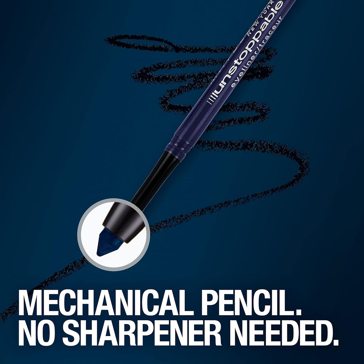 Maybelline Unstoppable Waterproof Mechanical Grey Eyeliner Pencil, Easy to Apply, Smooth Glide, Up to 24 Hour Wear, Pewter