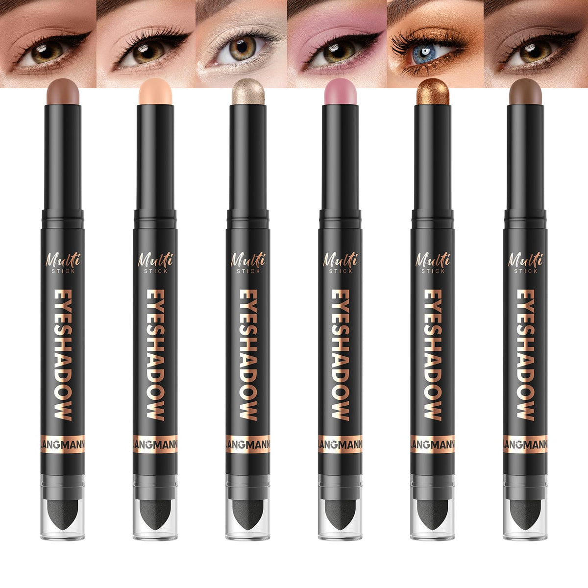 LANGMANNI 8 Color Waterproof Dual-Ended Eyeshadow Stick Set, Eye Makeup #A