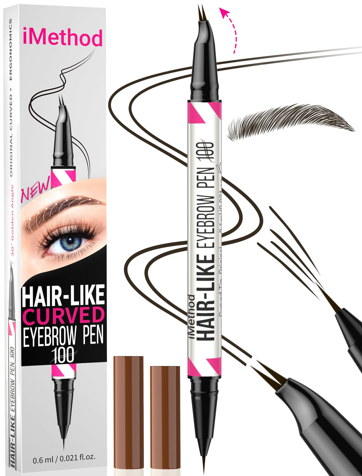 iMethod Curved Eyebrow Pen, Waterproof with Hair-Like Brows, Black Brown