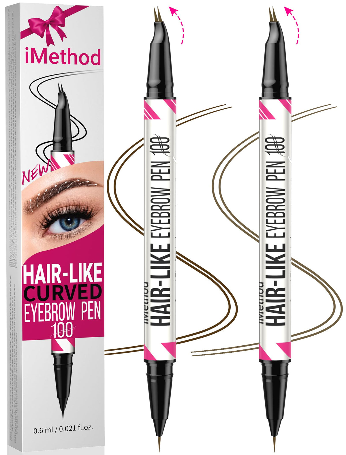 iMethod Curved Eyebrow Pen - 2-in-1 Dual-Ended Microblading Eyebrow Pencil with Curved Tip and Precise Brush-Tip, Brow Pen for Natural Hair-Like Brows, Lasts All-Day, Brown