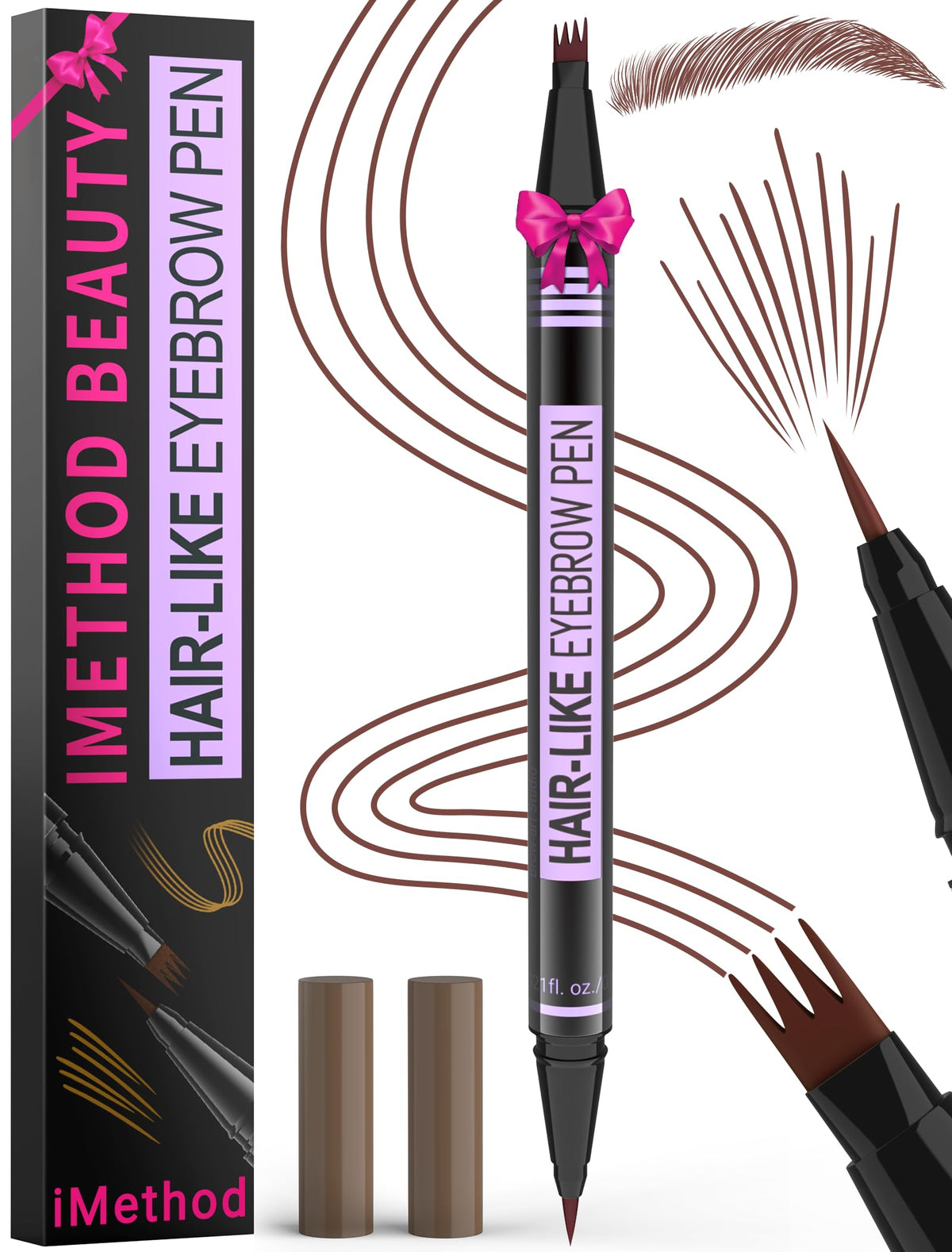iMethod Eyebrow Pen - Eyebrow Pencil Magic 2-in-1 Eye Brow Pencils for Women with 4-Fork-Tip and Precise Brush-Tip Create Natural Hair-Like Brows, Last All Day, Microblading Eyebrow Pen, Dark Brown