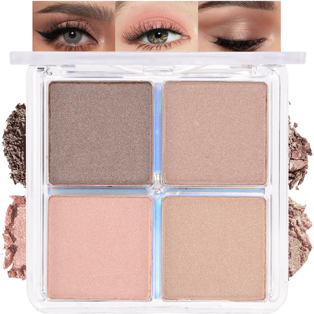 4 Colors Vanilla Nude Eyeshadow Palette, Light Beige Pink Ivory White Quads, Matte & Shimmer Soft Blendable Eye Shadow, Natural Everyday Makeup for Mature Skin, Vegan, Sombras de Ojos