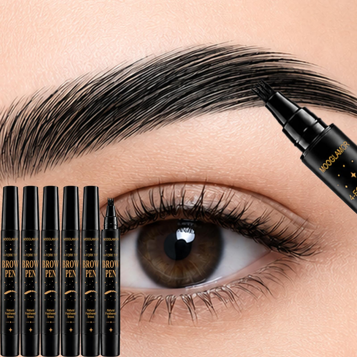 6-Piece 4-Fork Tip Eyebrow Pen Set（#03）