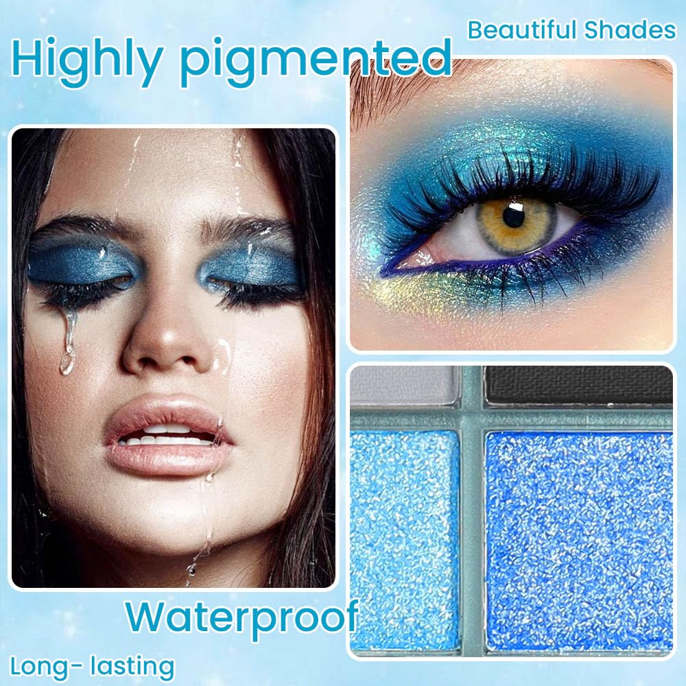 Matte Shimmer Light Blue Eye shadow Palette, Blue EyeShadow for Eye Makeup