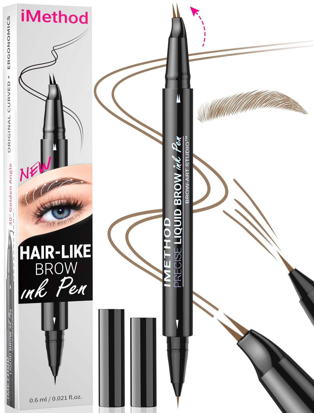 iMethod Curved Eyebrow Pen for Natural Hair-Like Brows, Brown