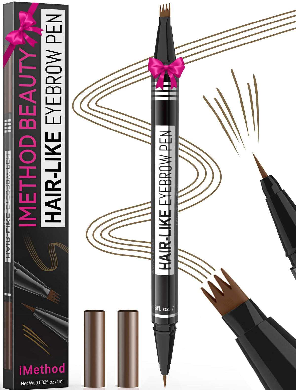 iMethod Microblading Eyebrow Pen - Eyebrow Pencil Magical 2-in-1 Dual-Ended Eye Brow Pencils for Women with 4-Fork-Tip & Precise Brush-Tip Create Natural Hair-Like Brows, Last All-Day, Black Brown