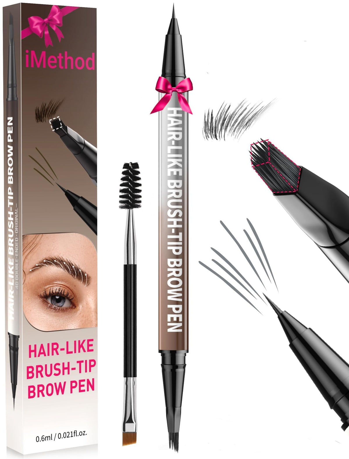 iMethod Eyebrow Pen - Eyebrow Pencil,2-in-1 Eyeliner Dual-Ended Brush-Tip Microblading 4d Eyebrow Pencils for women,Long Lasting Waterproof Hair-Like Brow Pencil,with Eyebrow Brush,BlackBrown