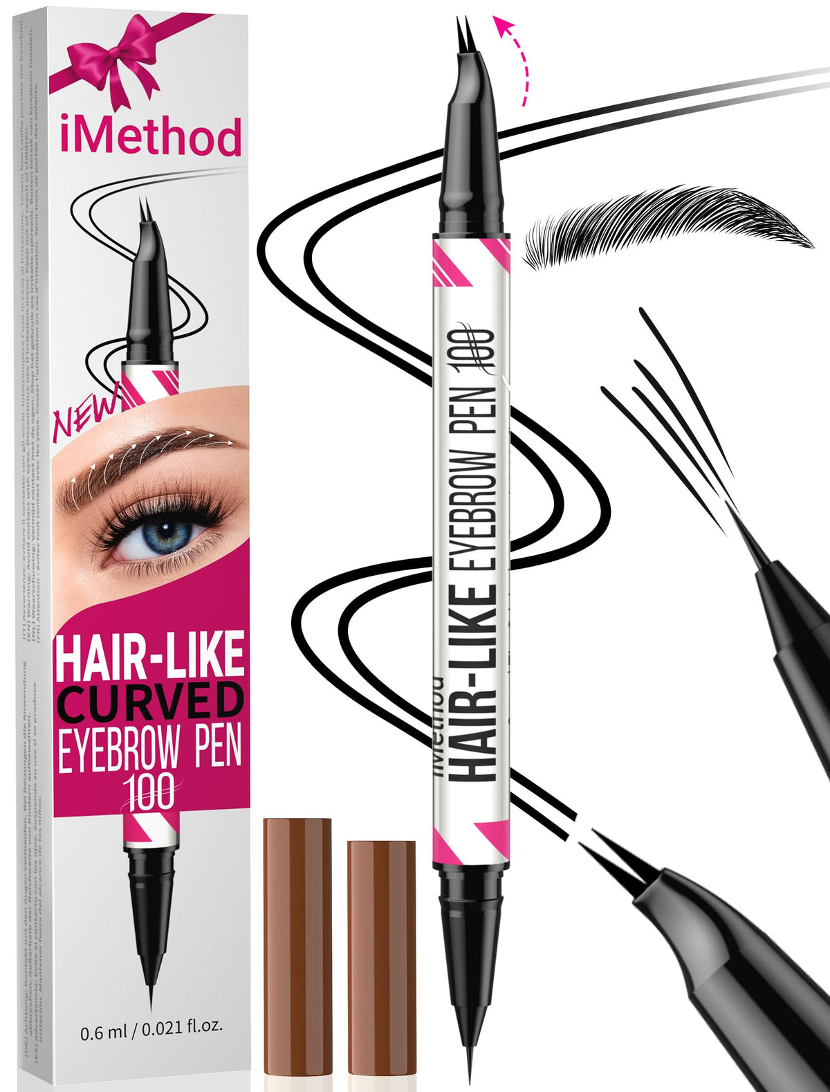 iMethod Curved Eyebrow Pen - 2-in-1 Dual-Ended Microblading Eyebrow Pencil with Curved Tip and Precise Brush-Tip, Brow Pen for Natural Hair-Like Brows, Lasts All-Day, Brown