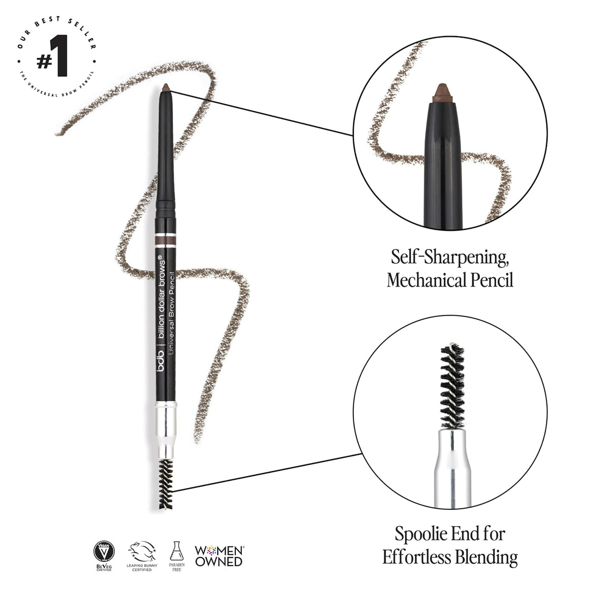 Billion Dollar Brows Universal Eyebrow Pencil Retractable Spoolie Liner