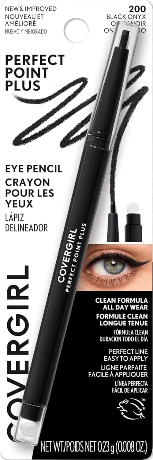 COVERGIRL Perfect Point Plus Eyeliner Pencil, Black Onyx Pack of 1, Long-Lasting, Versatile Black Eyeliner, Soft Smudging Tip, No Sharpening Needed