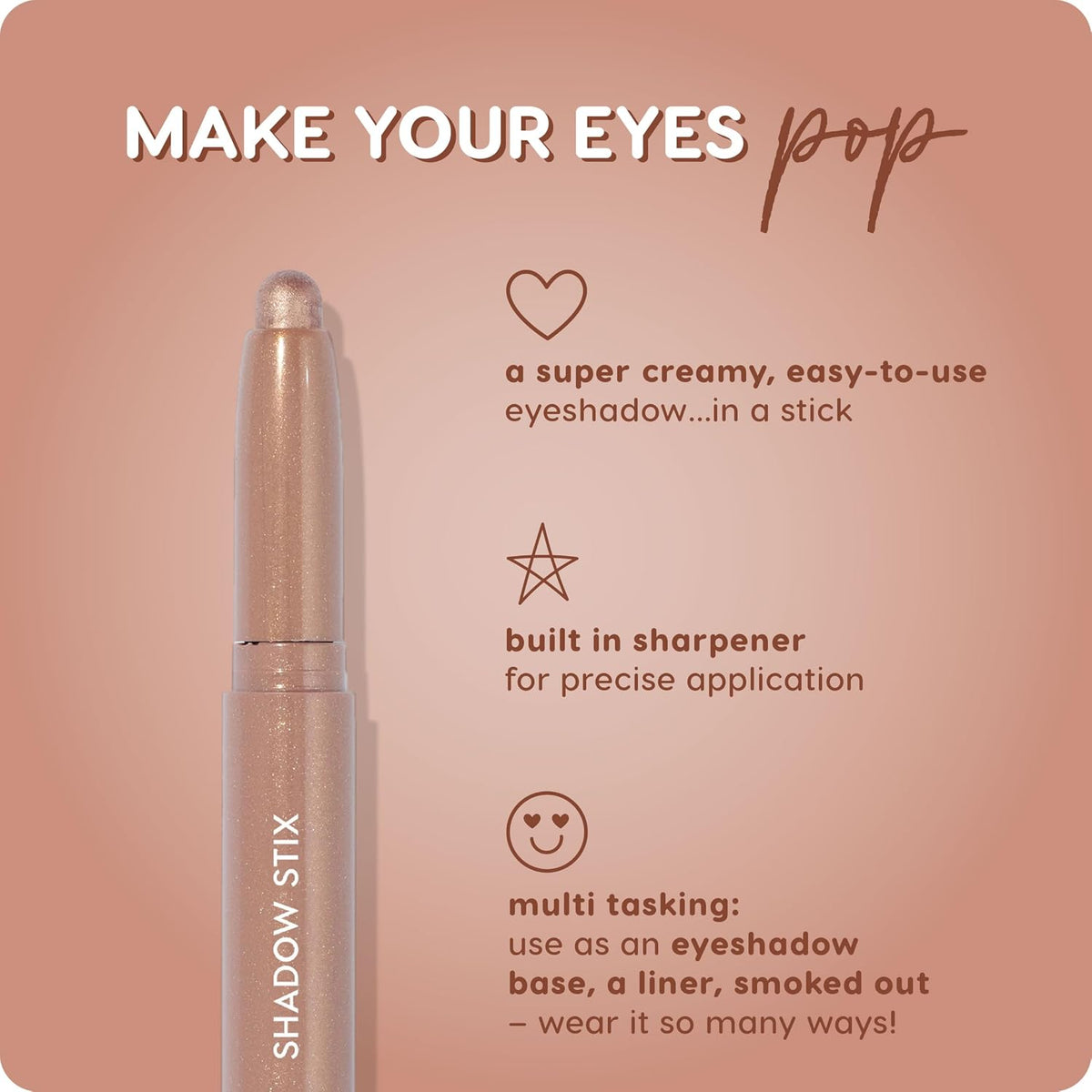 ColourPop Shadow Stix - Cream Eyeshadow Stick with Long-Lasting Color - Multi-Use Cream Makeup with a Built-In Sharpener & Precise Tip for Easy Application - Socialite (0.05 oz)