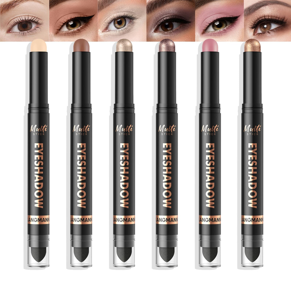 LANGMANNI 8 Color Waterproof Dual-Ended Eyeshadow Stick Set, Eye Makeup #A