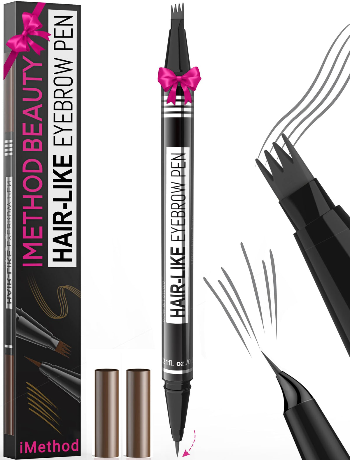 iMethod Microblading Eyebrow Pen - Eyebrow Pencil Magical 2-in-1 Dual-Ended Eye Brow Pencils for Women with 4-Fork-Tip & Precise Brush-Tip Create Natural Hair-Like Brows, Last All-Day, Black Brown