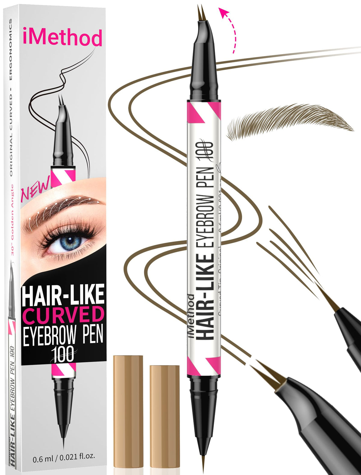 iMethod Curved Eyebrow Pen, Waterproof with Hair-Like Brows, Black Brown