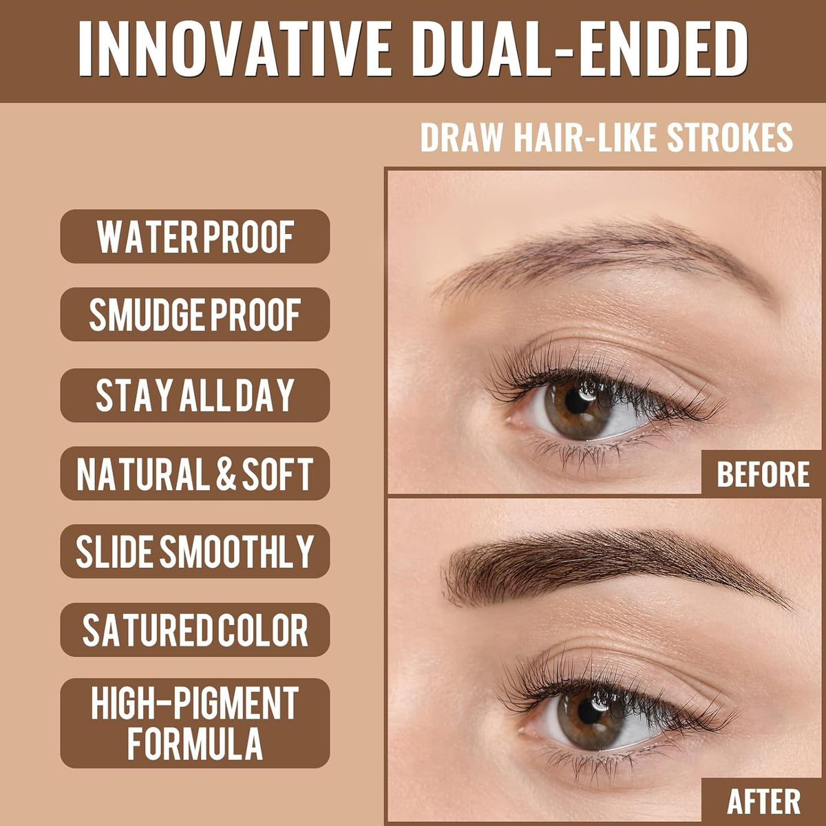 iMethod Eyebrow Pen - Eyebrow Pencil,2-in-1 Eyeliner Dual-Ended Brush-Tip Microblading 4d Eyebrow Pencils for women,Long Lasting Waterproof Hair-Like Brow Pencil,with Eyebrow Brush,BlackBrown