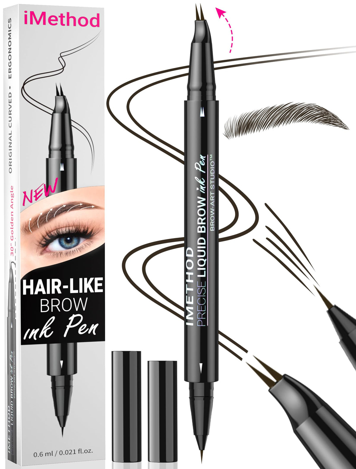 iMethod Curved Eyebrow Pen for Natural Hair-Like Brows, Brown