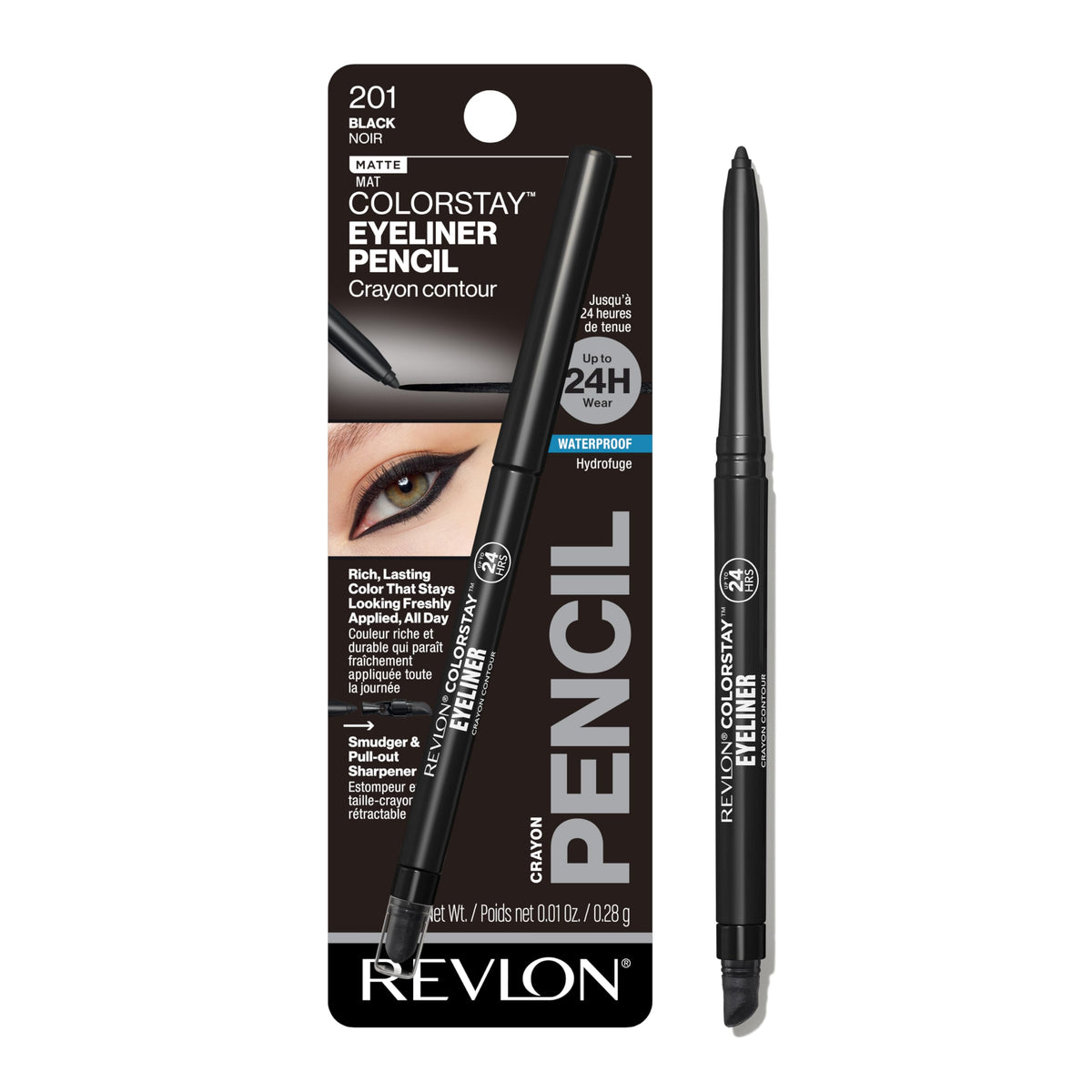 Revlon ColorStay Pencil Waterproof Eyeliner, 201 Black, 2 pack