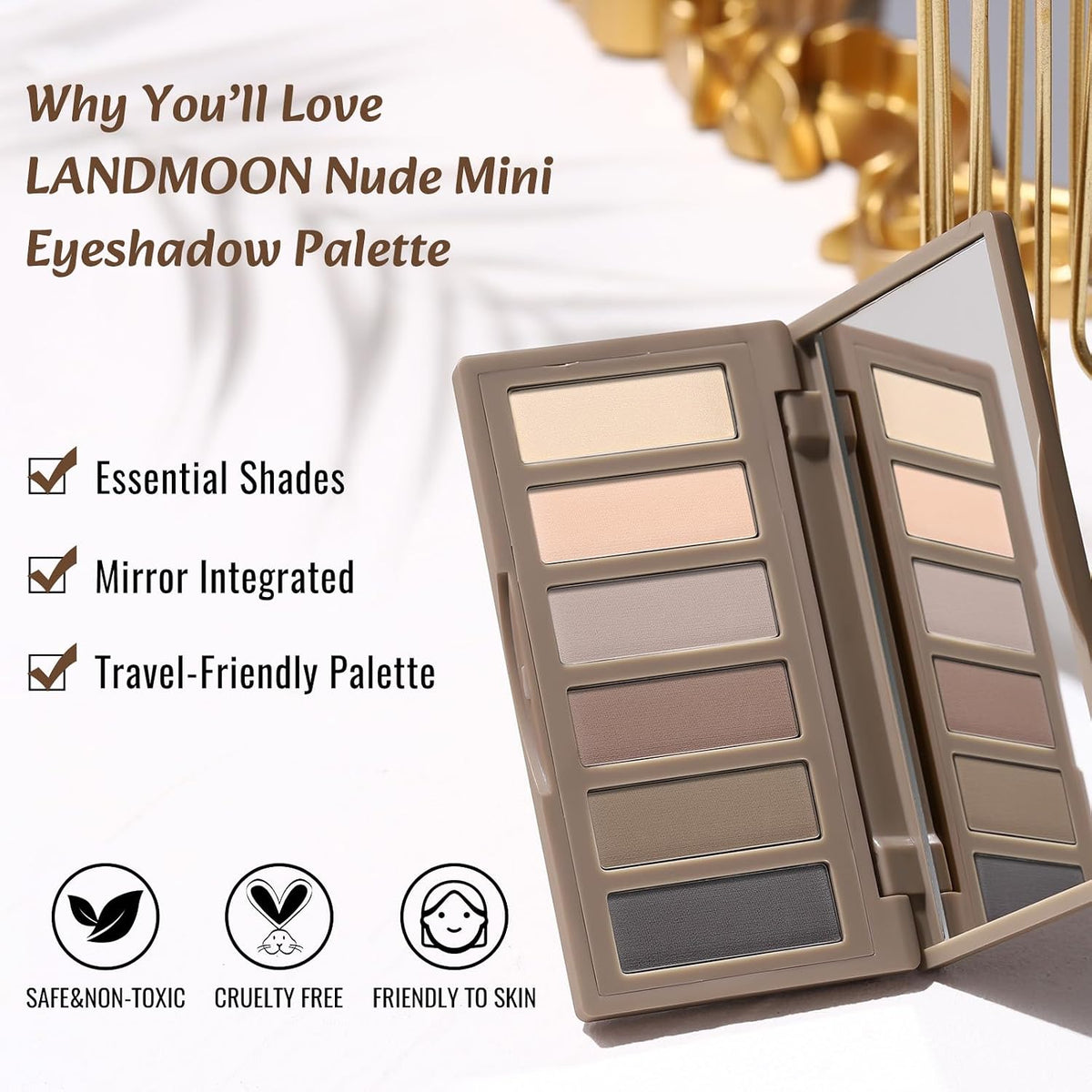 Neutral Nude Matte Mini Eyeshadow Palette, 6 Colors Smoky Taupe & Brown Travel Size Eye Shadows, Highly Pigmented, Long-Lasting, Vegan Makeup Palette with Mirror for Daily Use