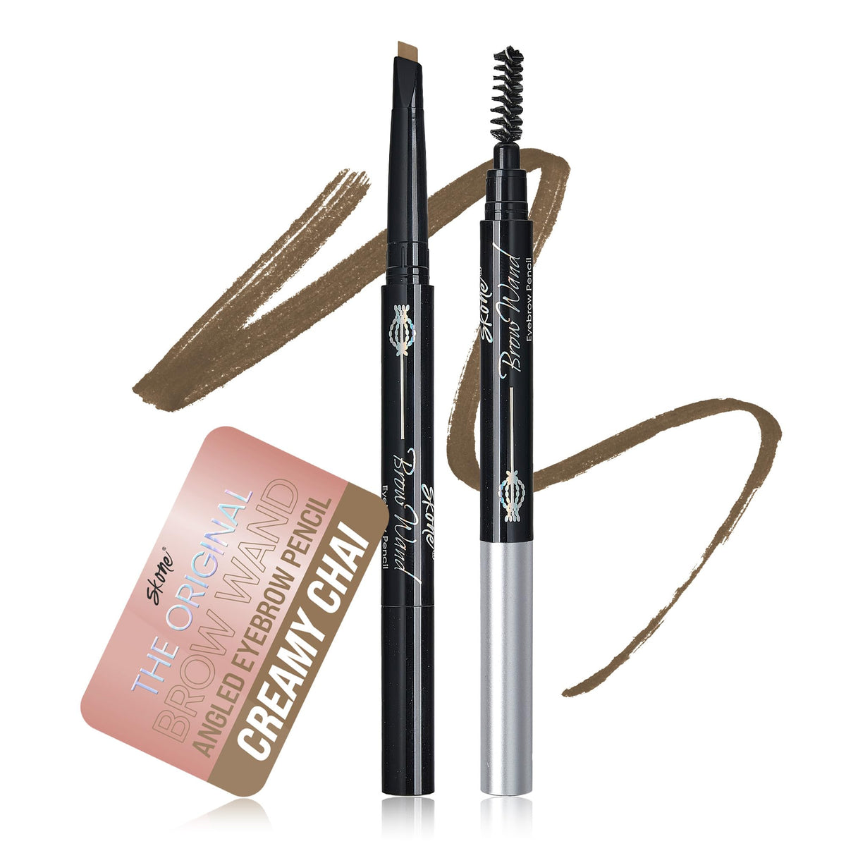 Skone Brow Wand Eyebrow Pencil with Brush, Dual Sided, Chocolate